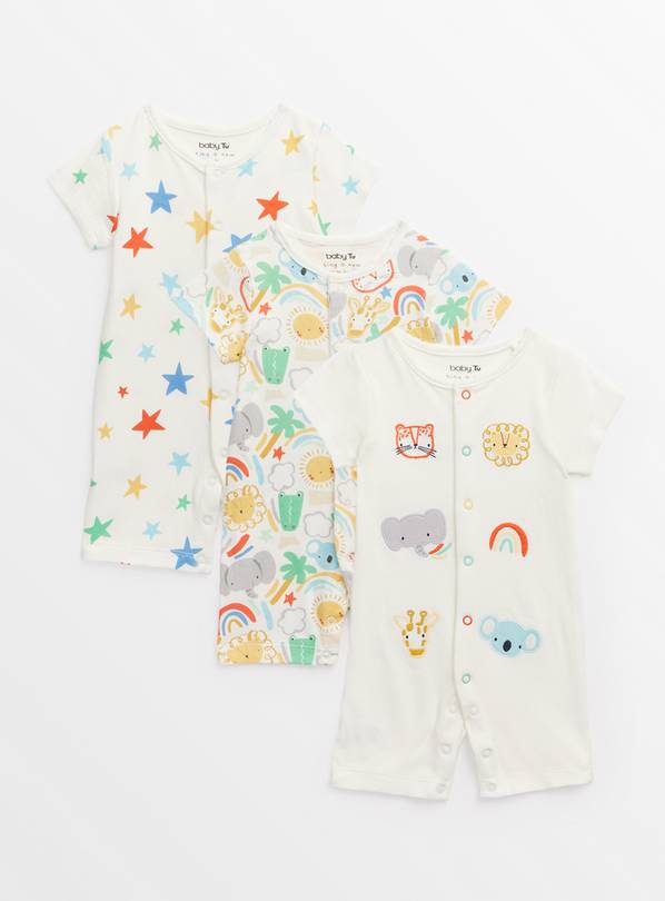 Bright Star & Safari Print Rompers 3 Pack Up to 3 mths